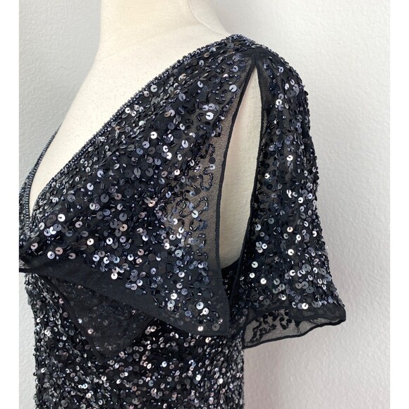 Vintage Black Bead Sequin Maxi Evening Dress Size 6 Formal Party Glam Goth Noir - Picture 8 of 13